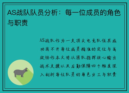 AS战队队员分析：每一位成员的角色与职责